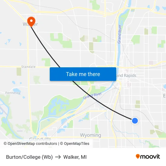 Burton/College (Wb) to Walker, MI map