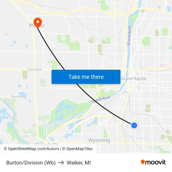 Burton/Division (Wb) to Walker, MI map