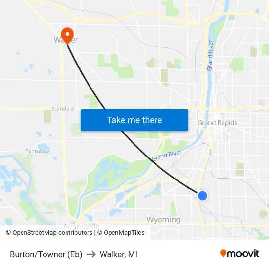 Burton/Towner (Eb) to Walker, MI map