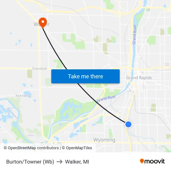 Burton/Towner (Wb) to Walker, MI map