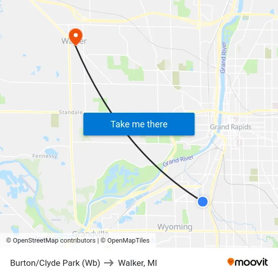 Burton/Clyde Park (Wb) to Walker, MI map