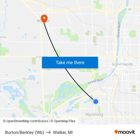 Burton/Berkley (Wb) to Walker, MI map