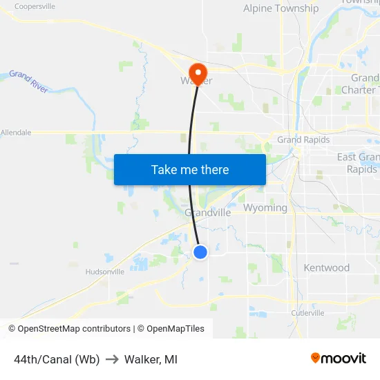 44th/Canal (Wb) to Walker, MI map
