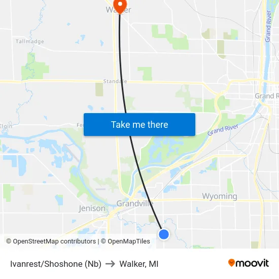Ivanrest/Shoshone (Nb) to Walker, MI map