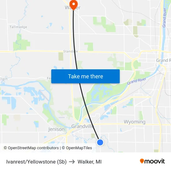 Ivanrest/Yellowstone (Sb) to Walker, MI map