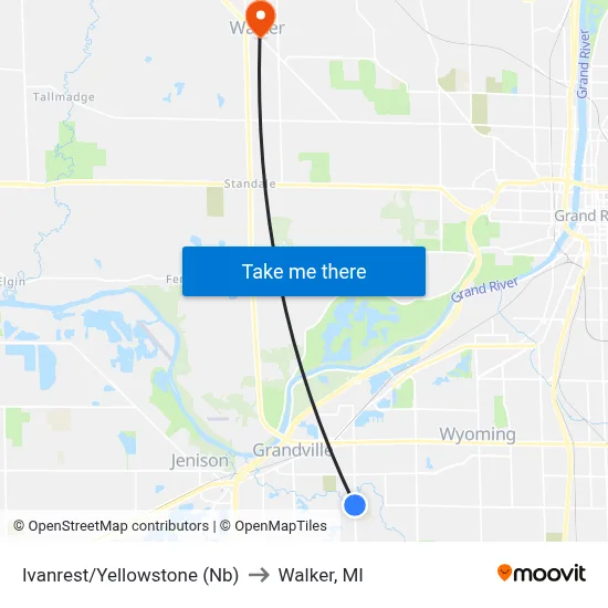Ivanrest/Yellowstone (Nb) to Walker, MI map