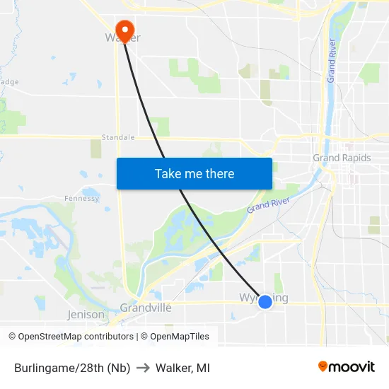 Burlingame/28th (Nb) to Walker, MI map