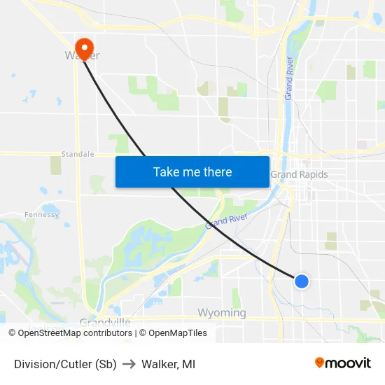 Division/Cutler (Sb) to Walker, MI map