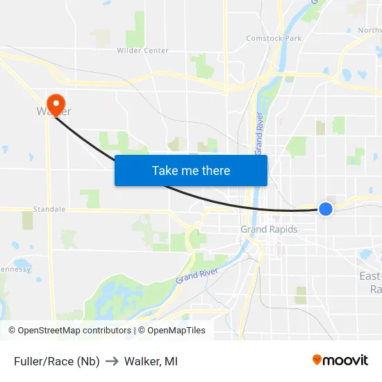 Fuller/Race (Nb) to Walker, MI map