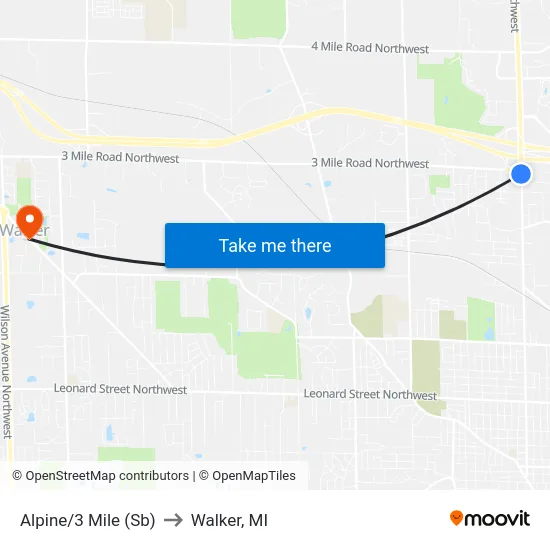 Alpine/3 Mile (Sb) to Walker, MI map