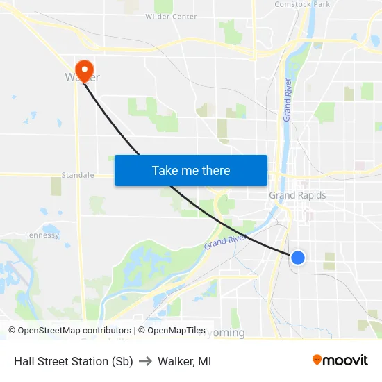 Hall Street Station (Sb) to Walker, MI map