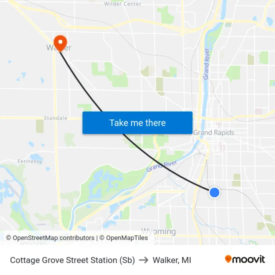 Cottage Grove Street Station (Sb) to Walker, MI map