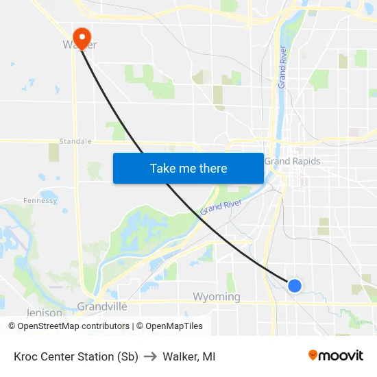 Kroc Center Station (Sb) to Walker, MI map