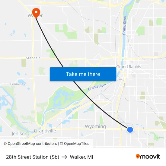 28th Street Station (Sb) to Walker, MI map