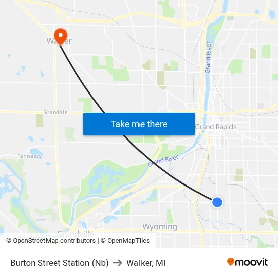 Burton Street Station (Nb) to Walker, MI map