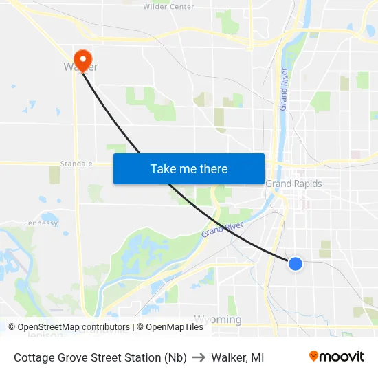 Cottage Grove Street Station (Nb) to Walker, MI map