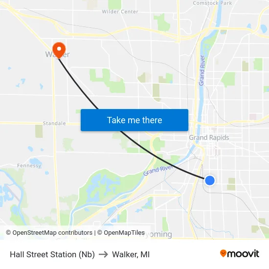 Hall Street Station (Nb) to Walker, MI map