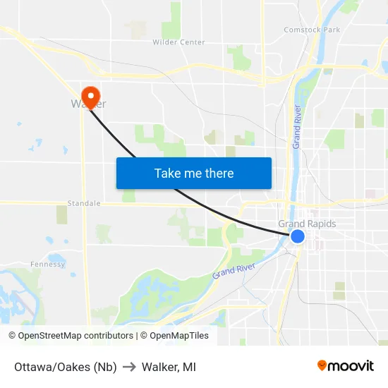 Ottawa/Oakes (Nb) to Walker, MI map
