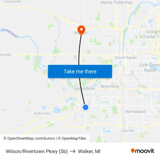 Wilson/Rivertown Pkwy (Sb) to Walker, MI map
