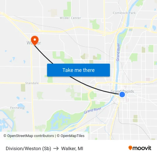Division/Weston (Sb) to Walker, MI map