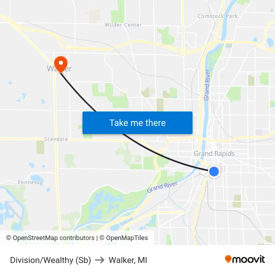 Division/Wealthy (Sb) to Walker, MI map
