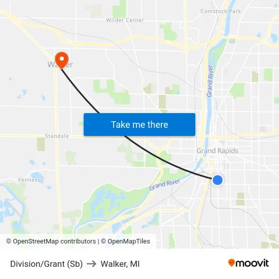 Division/Grant (Sb) to Walker, MI map