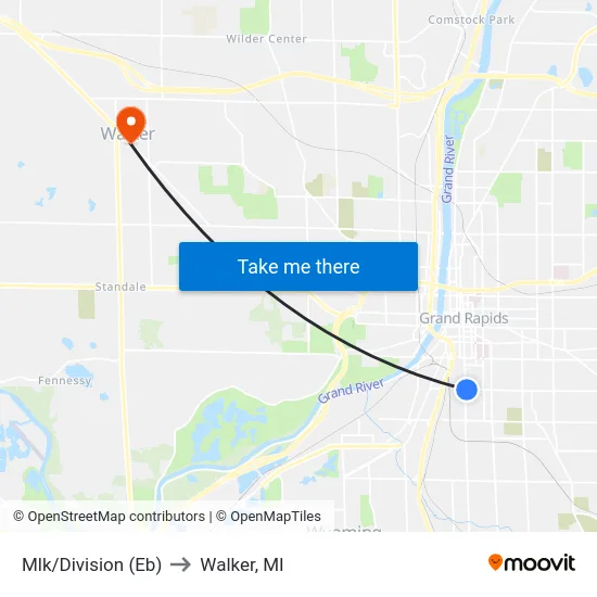 Mlk/Division (Eb) to Walker, MI map