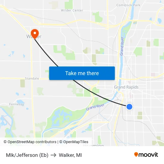 Mlk/Jefferson (Eb) to Walker, MI map