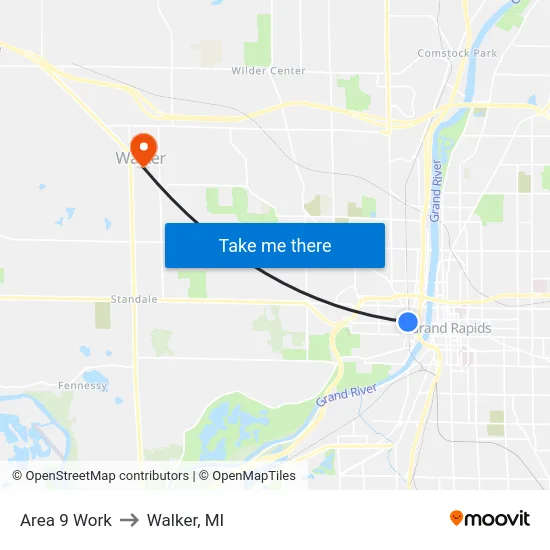 Area 9 Work to Walker, MI map