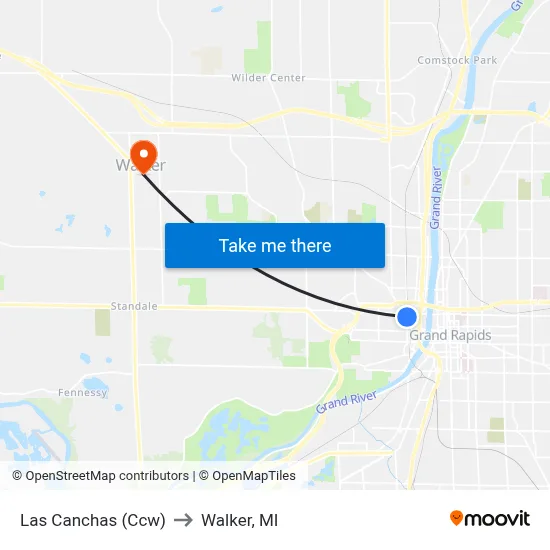 Las Canchas (Ccw) to Walker, MI map