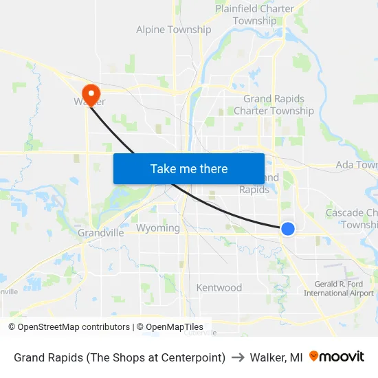Grand Rapids (The Shops at Centerpoint) to Walker, MI map