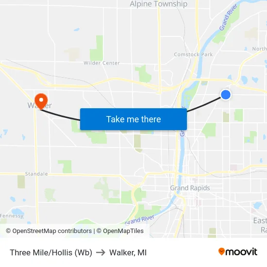 Three Mile/Hollis (Wb) to Walker, MI map
