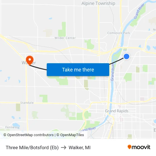Three Mile/Botsford (Eb) to Walker, MI map