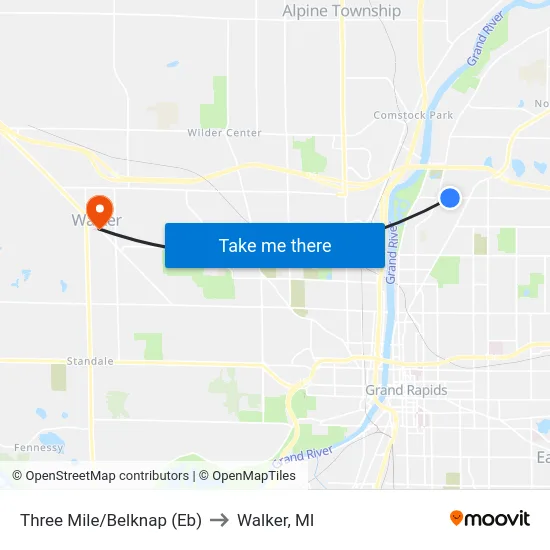 Three Mile/Belknap (Eb) to Walker, MI map