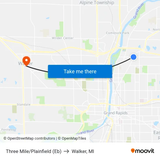 Three Mile/Plainfield (Eb) to Walker, MI map