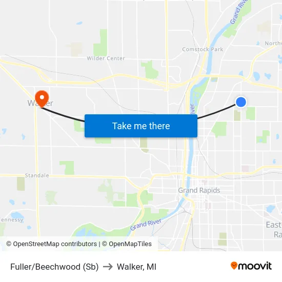 Fuller/Beechwood (Sb) to Walker, MI map
