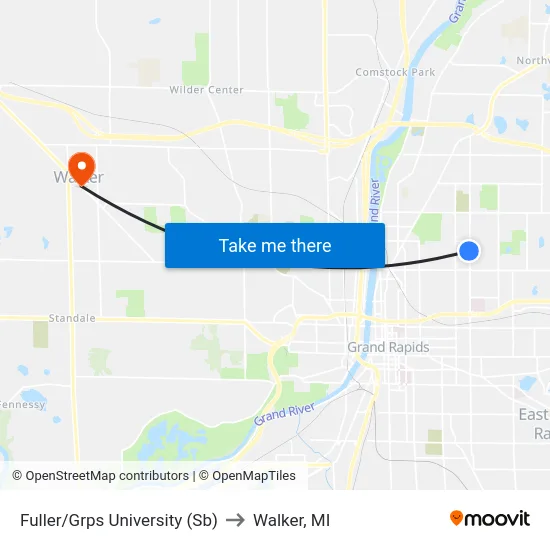 Fuller/Grps University (Sb) to Walker, MI map