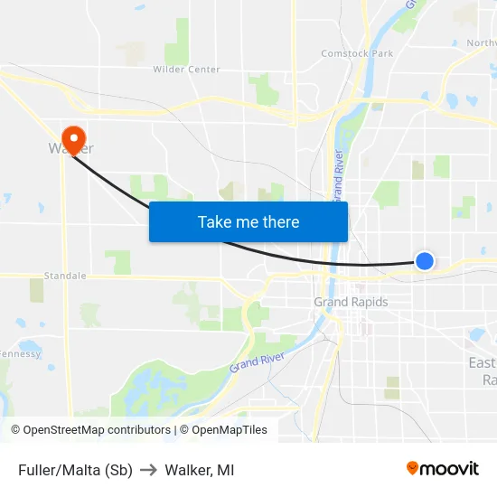 Fuller/Malta (Sb) to Walker, MI map