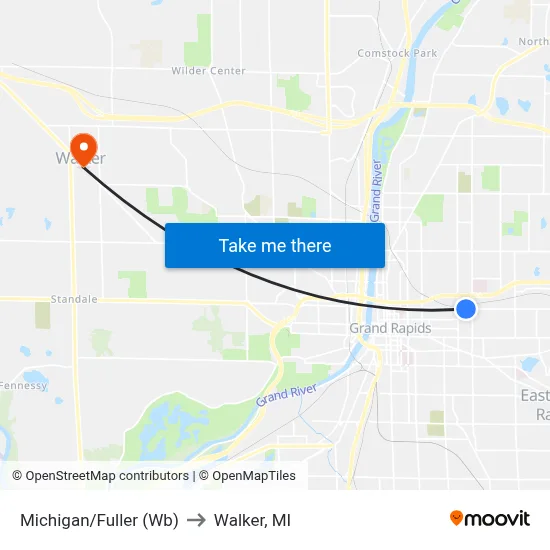 Michigan/Fuller (Wb) to Walker, MI map