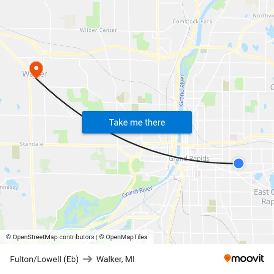 Fulton/Lowell (Eb) to Walker, MI map
