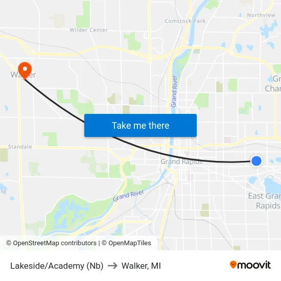 Lakeside/Academy (Nb) to Walker, MI map