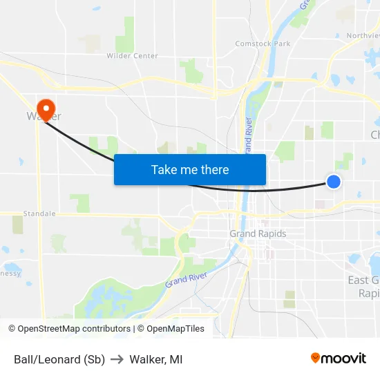 Ball/Leonard (Sb) to Walker, MI map