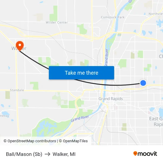 Ball/Mason (Sb) to Walker, MI map