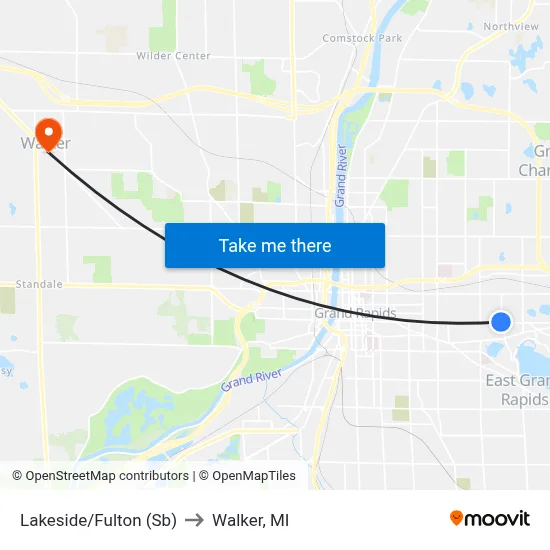 Lakeside/Fulton (Sb) to Walker, MI map