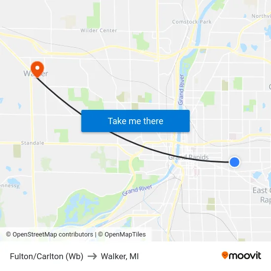 Fulton/Carlton (Wb) to Walker, MI map