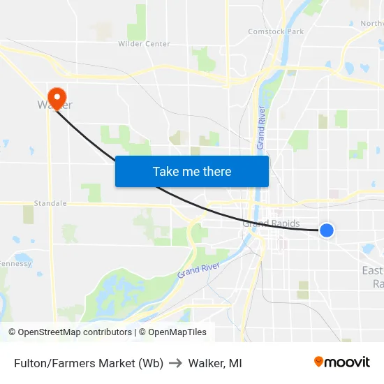 Fulton/Farmers Market (Wb) to Walker, MI map