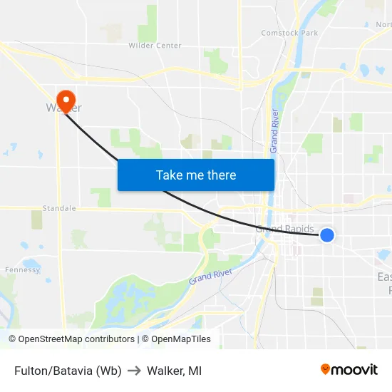 Fulton/Batavia (Wb) to Walker, MI map