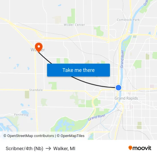Scribner/4th (Nb) to Walker, MI map