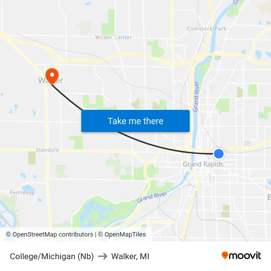 College/Michigan (Nb) to Walker, MI map