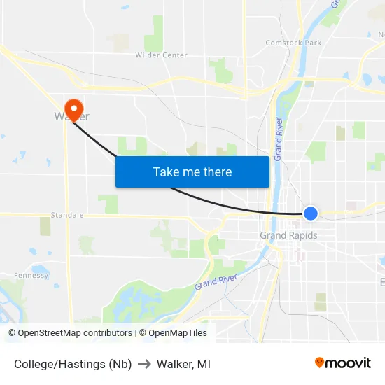 College/Hastings (Nb) to Walker, MI map